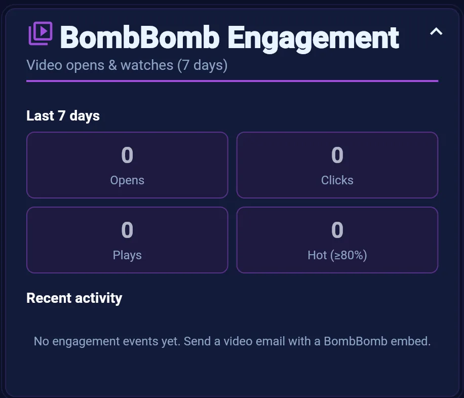 BombBomb Engagement dashboard widget
