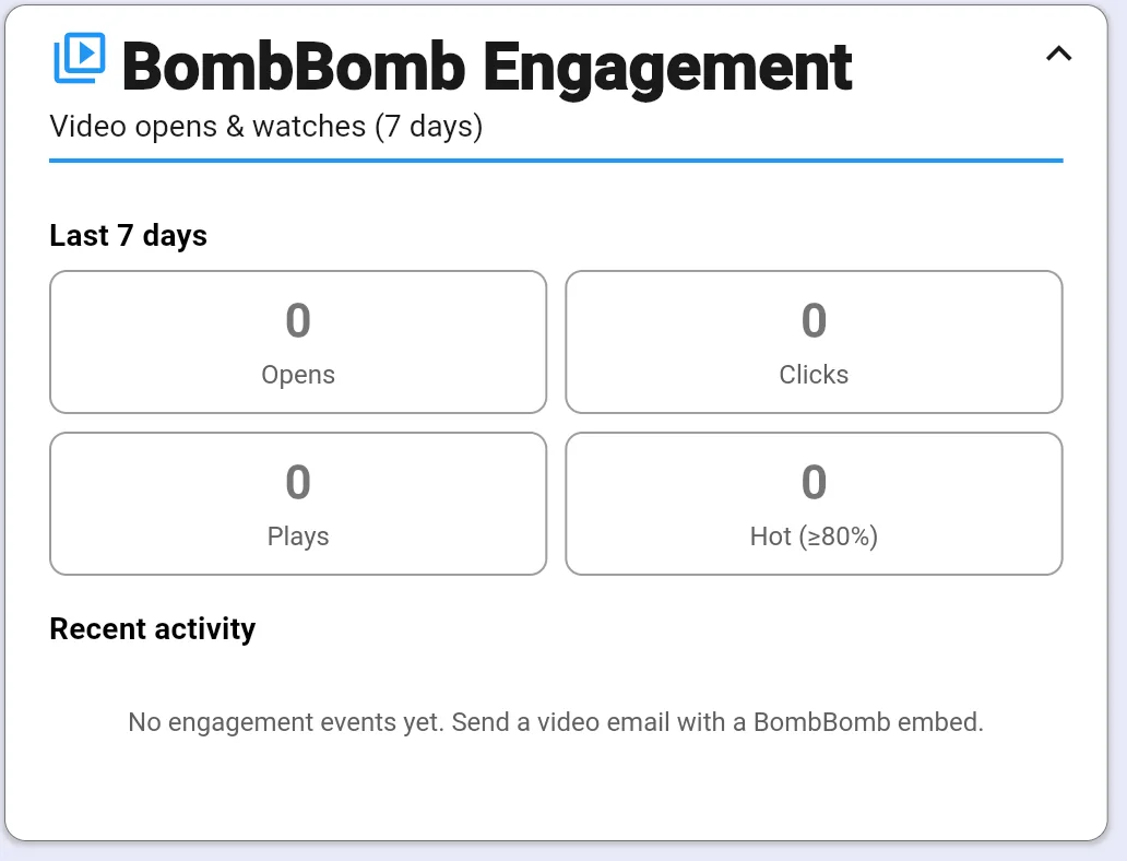 BombBomb Engagement dashboard widget
