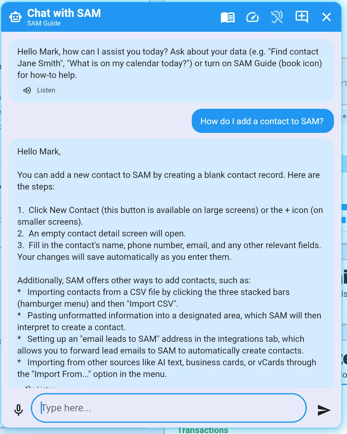 Guide Mode — add a contact