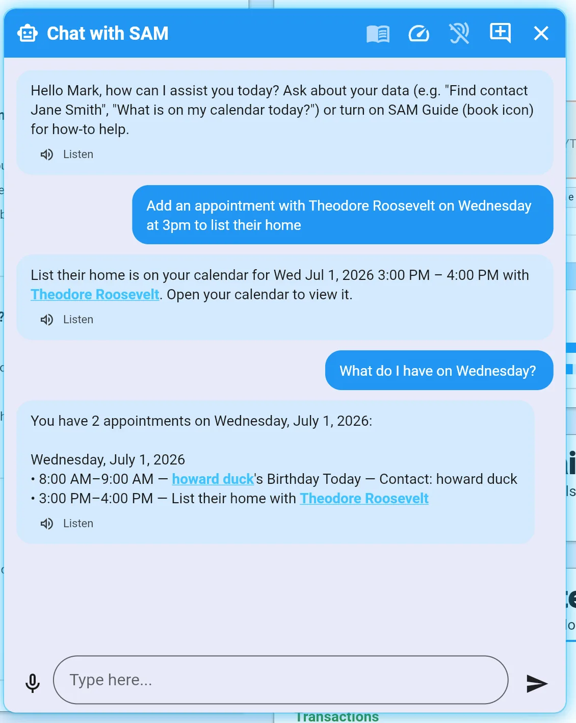 List appointments